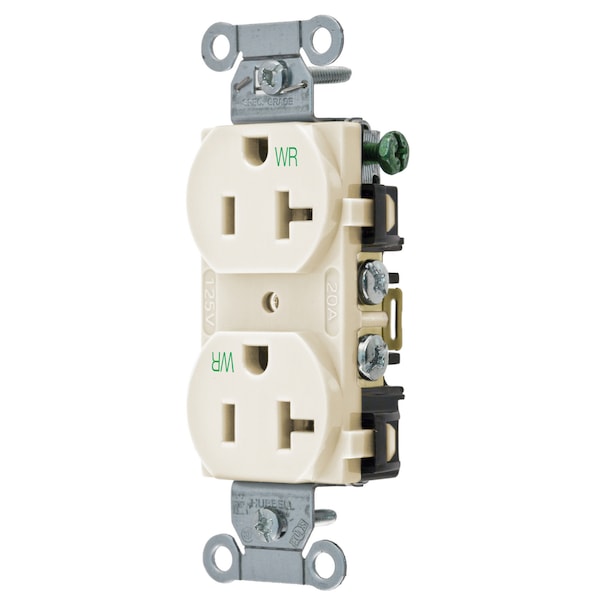 Hubbell Wiring Device-Kellems Straight Blade Devices, Receptacles, Weather-Resistant Duplex, Commercial/Industrial Grade, 2-Pole 3-Wire Grounding, 20A 125V, 5- 20R, Single Pack BR20LAWR - main
